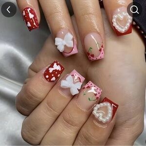 Valentines Red and Pink Nail Art with 3D Accents